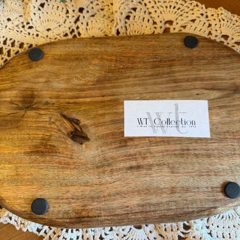 WT Collection Wing Tai Trading Co Floral Carved Wooden Oval Trinket Tray